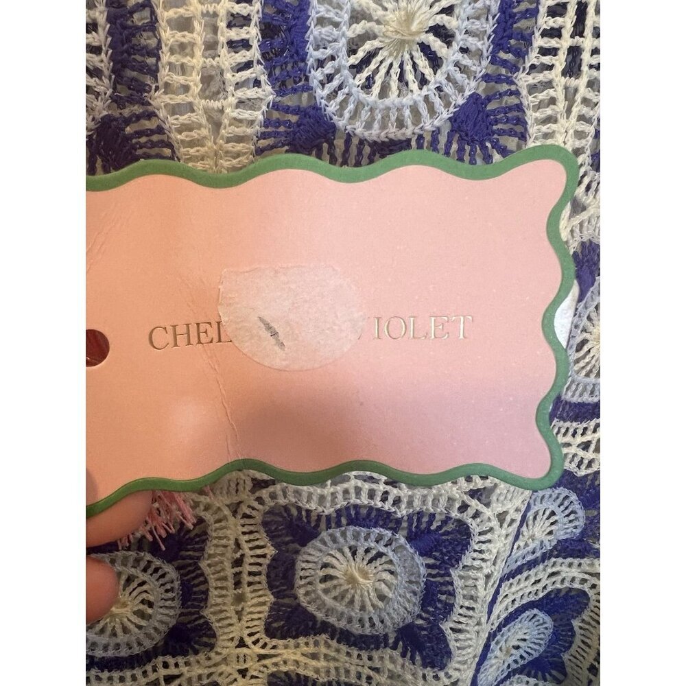 Chelsea & Violet Bonnie Square Neck Crochet Top L Blue Cream Long Sleeve Boho - Picture 7 of 9